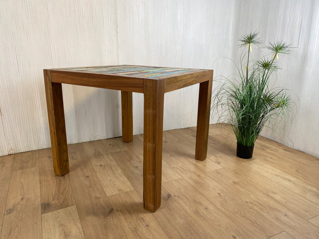 Boatwood by WMK # Besonders schöner kleiner Esstisch (90x90cm) aus altem Bootsholz, ein handgefertigtes Unikat aus massivem Teakholz # Tisch Esszimmertisch Holztisch Küchentisch Gastro Dinning Table