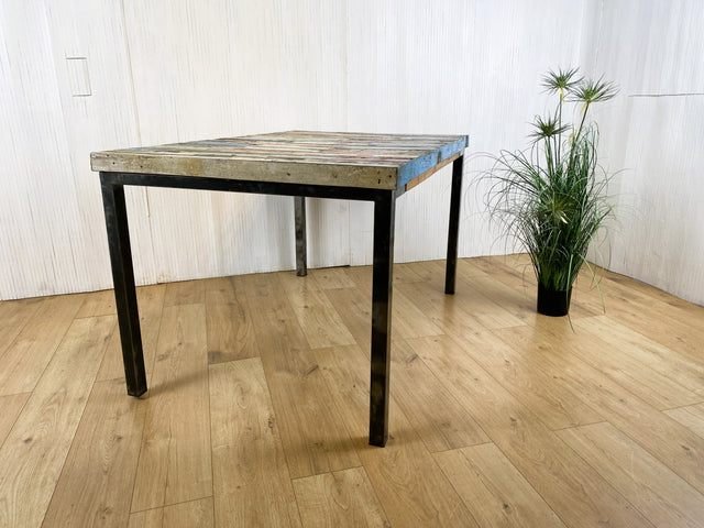 Boatwood by WMK # Wunderschöner Esstisch (140x90cm), ein aus altem Bootsholz handgefertigtes Unikat, Patchwork Teakholz auf Metallgestell # Tisch Esszimmertisch Küchentisch Holztisch Dinning Table