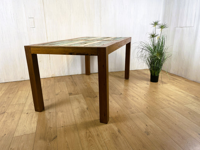 Boatwood by WMK # Schöner und nachhaltiger Esstisch (160x90cm) aus altem Bootsholz, ein handgefertigtes Unikat aus massivem Teakholz # Holztisch Tisch Küchentisch Esszimmertisch Gastro Dinning Table