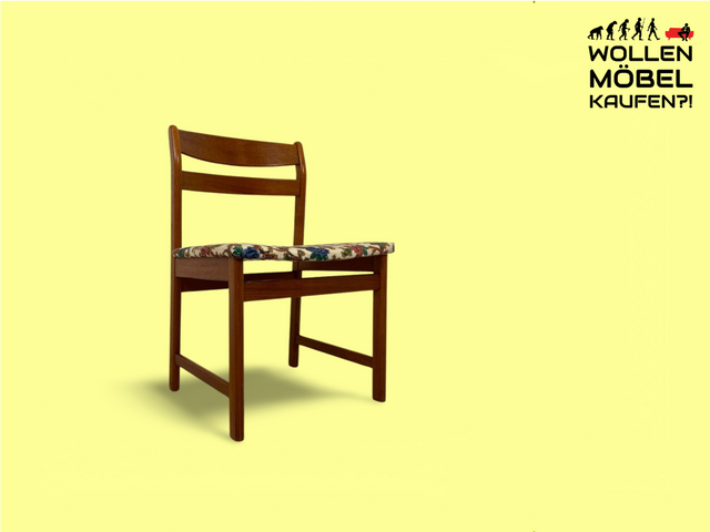 WMK Beautiful, comfortable and well-preserved Scandinavian chair with floral original cover and teak frame # Chair Dining Room Chair Kitchen Chair Wooden Chair Teak Teakwood Vintage 60s # Shipping possible