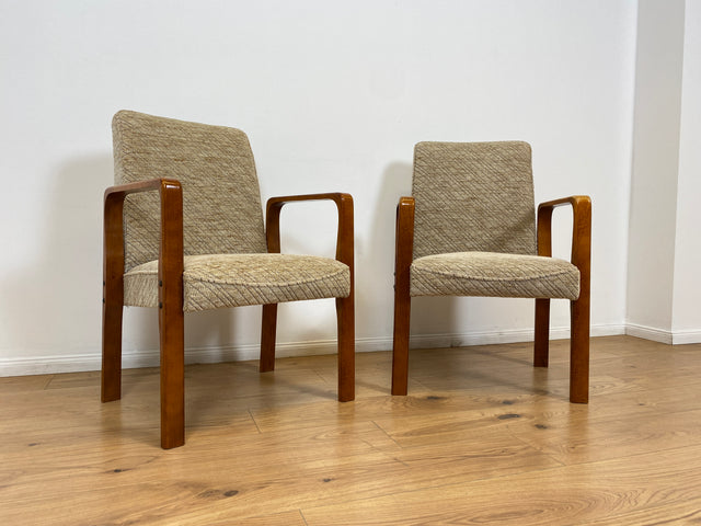 WMK # 1/3 Formschöner, bequemer & sehr gut erhaltener Mid-Century Sessel mit hellem Originalbezug & Teakholz Rahmen # Stuhl Sessel Lesesessel Armchair Armlehnsessel Schreibtischstuhl Vintage 60er 70er