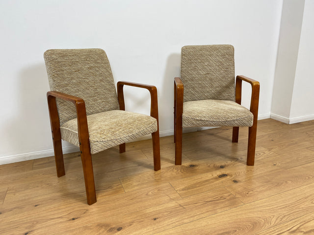 WMK # 1/3 Formschöner, bequemer & sehr gut erhaltener Mid-Century Sessel mit hellem Originalbezug & Teakholz Rahmen # Stuhl Sessel Lesesessel Armchair Armlehnsessel Schreibtischstuhl Vintage 60er 70er