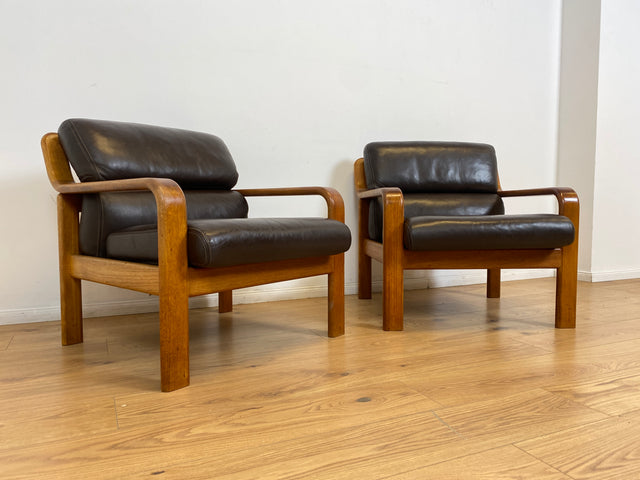 WMK # 1/2 Stilvoller skandinavisches Mid-Century Designersessel von L. Olsen & Søn Møbelfabrik mit Echtleder Bezug & Teakholz Rahmen # Sessel Armchair Sitzgarnitur Danish Design Vintage Teak Leather