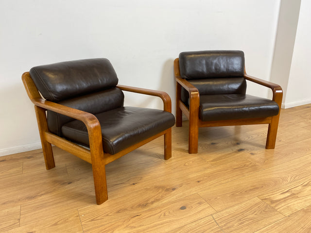 WMK # 1/2 Stilvoller skandinavisches Mid-Century Designersessel von L. Olsen & Søn Møbelfabrik mit Echtleder Bezug & Teakholz Rahmen # Sessel Armchair Sitzgarnitur Danish Design Vintage Teak Leather