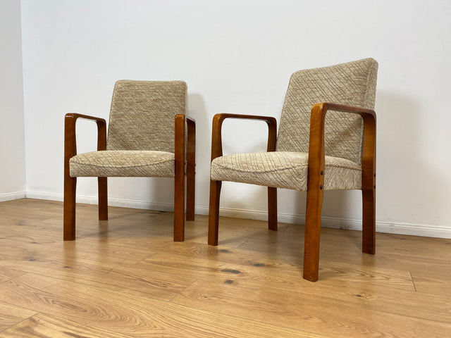 WMK # 1/3 Formschöner, bequemer & sehr gut erhaltener Mid-Century Sessel mit hellem Originalbezug & Teakholz Rahmen # Stuhl Sessel Lesesessel Armchair Armlehnsessel Schreibtischstuhl Vintage 60er 70er