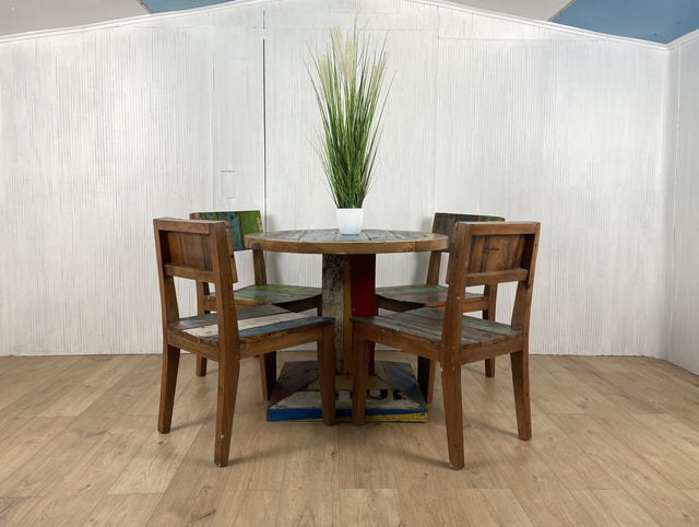 Boatwood by WMK # Formschöner und sehr robuster runder Esstisch aus altem Bootsholz, ein handgefertigtes Unikat aus massivem Teakholz # Tisch Küchentisch Holztisch Dinning Table # Lieferung möglich