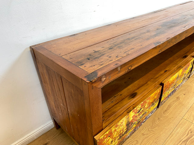 Boatwood by WMK # Besonders schönes 200cm langes TV-Lowboard mit Schubladen & Fach I Handmade Unikat aus altem Bootsholz I Teakholz massiv # Sideboard Kommode Lowboard TV-Bank Fernsehbank  Berlin Köln