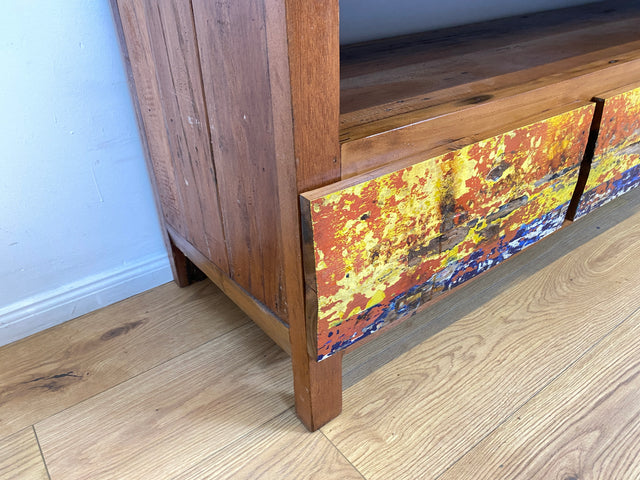 Boatwood by WMK # Besonders schönes 200cm langes TV-Lowboard mit Schubladen & Fach I Handmade Unikat aus altem Bootsholz I Teakholz massiv # Sideboard Kommode Lowboard TV-Bank Fernsehbank  Berlin Köln