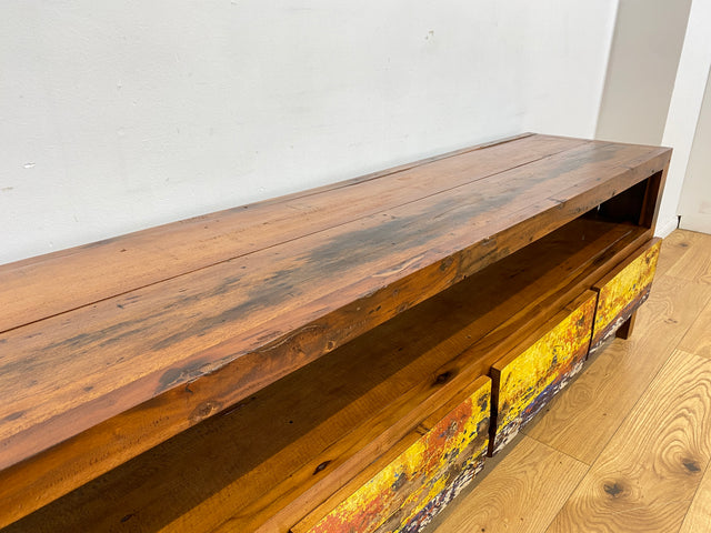 Boatwood by WMK # Besonders schönes 200cm langes TV-Lowboard mit Schubladen & Fach I Handmade Unikat aus altem Bootsholz I Teakholz massiv # Sideboard Kommode Lowboard TV-Bank Fernsehbank  Berlin Köln