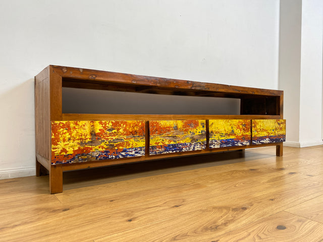 Boatwood by WMK # Besonders schönes 200cm langes TV-Lowboard mit Schubladen & Fach I Handmade Unikat aus altem Bootsholz I Teakholz massiv # Sideboard Kommode Lowboard TV-Bank Fernsehbank  Berlin Köln