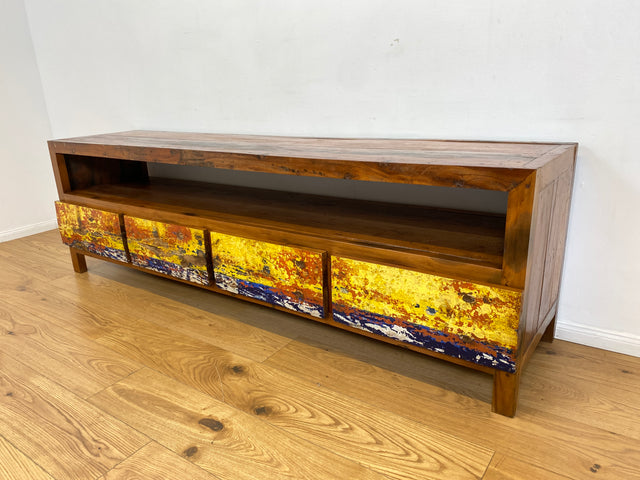 Boatwood by WMK # Besonders schönes 200cm langes TV-Lowboard mit Schubladen & Fach I Handmade Unikat aus altem Bootsholz I Teakholz massiv # Sideboard Kommode Lowboard TV-Bank Fernsehbank  Berlin Köln