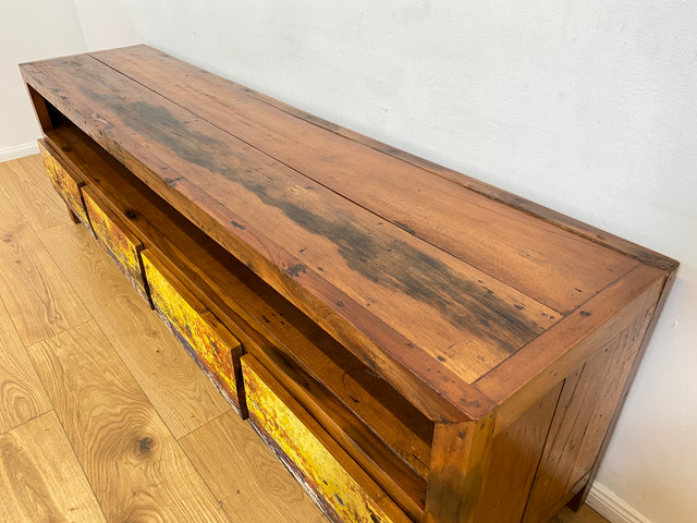 Boatwood by WMK # Besonders schönes 200cm langes TV-Lowboard mit Schubladen & Fach I Handmade Unikat aus altem Bootsholz I Teakholz massiv # Sideboard Kommode Lowboard TV-Bank Fernsehbank  Berlin Köln
