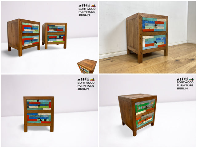 Boatwood by WMK I 1/5 Schöner & nachhaltiger Nachtisch mit Schubladen I handmade Unikat aus altem Bootsholz I Teakholz massiv I Nachtschrank Nachkommode Nachtschränkchen Kommode Berlin Rostock München