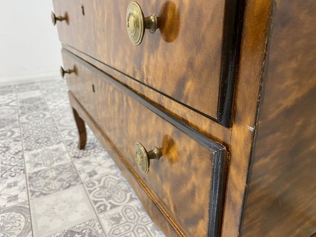 WMK Hübscher und geräumiger skandinavischer Sekretär aus vollem Holz mit dunkler Bierlasur & edlen Messinggriffen # Schreibschrank Schreibtisch Kommode Schubladenkommode Desk Vintage 50er Mid-Century