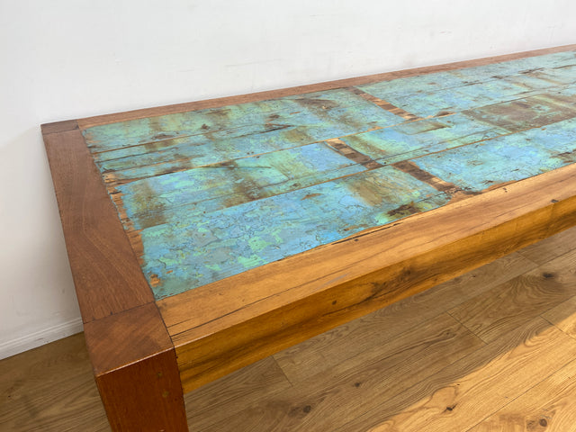 Boatwood by WMK I Imposanter 280x100cm großer Esstisch aus altem Bootsholz I handgefertigtes Unikat I Teakholz massiv I Tisch Tafel Esszimmer Küchen Garten Holz Dining Table Patchwork Berlin Kiel Sylt