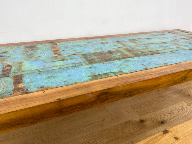 Boatwood by WMK I Imposanter 280x100cm großer Esstisch aus altem Bootsholz I handgefertigtes Unikat I Teakholz massiv I Tisch Tafel Esszimmer Küchen Garten Holz Dining Table Patchwork Berlin Kiel Sylt