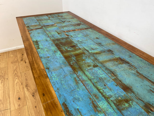 Boatwood by WMK I Imposanter 280x100cm großer Esstisch aus altem Bootsholz I handgefertigtes Unikat I Teakholz massiv I Tisch Tafel Esszimmer Küchen Garten Holz Dining Table Patchwork Berlin Kiel Sylt