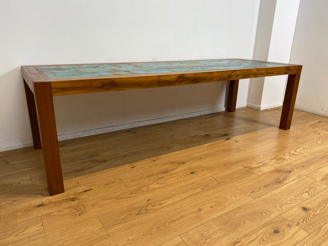 Boatwood by WMK I Imposanter 280x100cm großer Esstisch aus altem Bootsholz I handgefertigtes Unikat I Teakholz massiv I Tisch Tafel Esszimmer Küchen Garten Holz Dining Table Patchwork Berlin Kiel Sylt