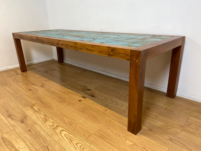 Boatwood by WMK I Imposanter 280x100cm großer Esstisch aus altem Bootsholz I handgefertigtes Unikat I Teakholz massiv I Tisch Tafel Esszimmer Küchen Garten Holz Dining Table Patchwork Berlin Kiel Sylt