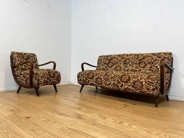 WMK Besonders schöner und gut erhaltener 1930er Jahre Art Deco Clubsessel mit floralem Originalbezug & bequemen Federkernsitz
