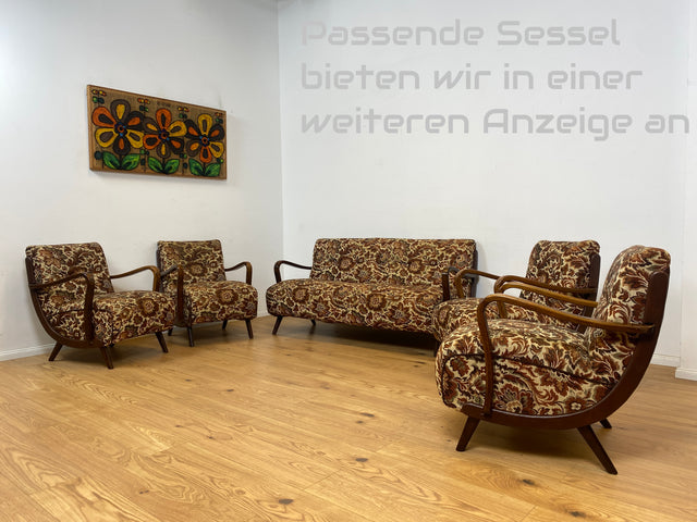 WMK Besonders schönes und sehr gut erhaltenes 1930er Jahre Art Deco Sofa , freistellend, mit floralem Originalbezug & bequemen Federkernsitz # Couch Daybed Designersofa Sitzgarnitur Sitzgruppe Vintage