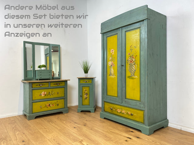 WMK Besonders schöne antike Spiegelkommode aus vollem Holz mit Marmorplatte und floraler Handbemalung # Schminkkommode Frisierkommode Marmorkommode Schubladenkommode Wäschekommode Jugendstil Vintage