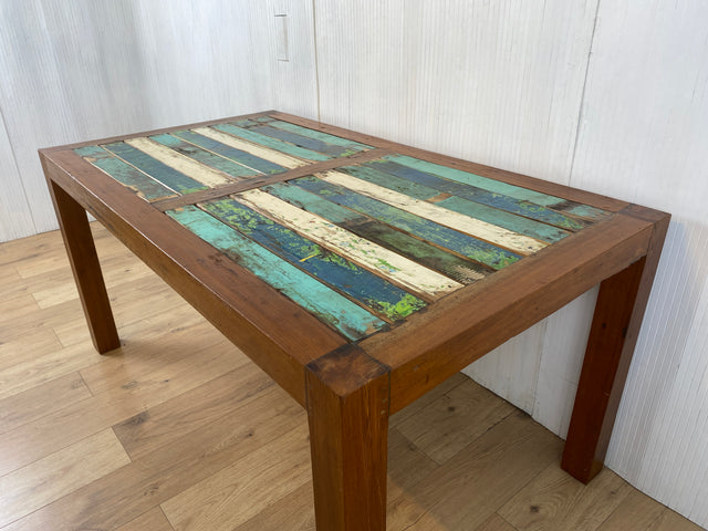 Boatwood by WMK # Schöner und nachhaltiger Esstisch (160x90cm) aus altem Bootsholz, ein handgefertigtes Unikat aus massivem Teakholz # Holztisch Tisch Küchentisch Esszimmertisch Gastro Dinning Table