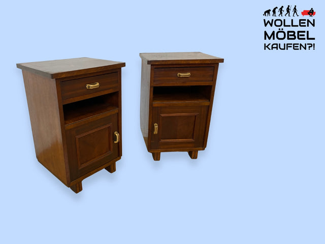 WMK I 1/2 Sehr schöner 30 Jahre Art Deco Nachttisch aus vollem Holz mit Schublade & Originalgriffen I Nachtkommode Nachtschrank Nachtschränkchen Night Stand Kommode Antik Vintage Berlin Bayern Leipzig