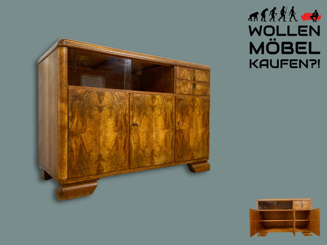 WMK I Made in SO36 I Wunderschöne 30er Jahre Art Deco Kommode aus vollem Holz mit Vitrine und Schubladen I Schrank Sideboard TV Lowboard Flurkommode Wäschekommode Vintage Antik Berlin Hamburg München