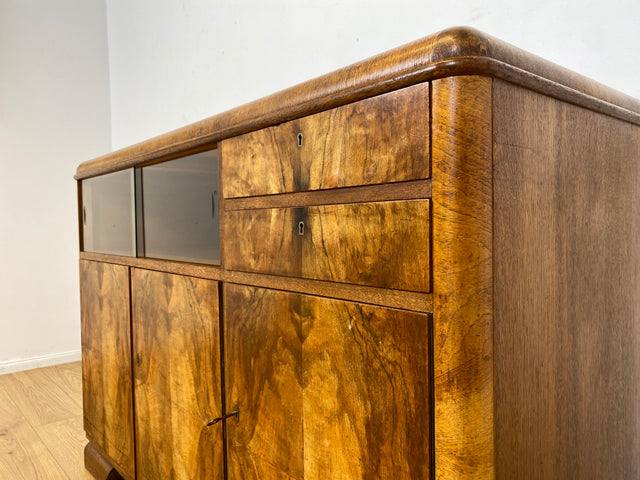 WMK I Made in SO36 I Wunderschöne 30er Jahre Art Deco Kommode aus vollem Holz mit Vitrine und Schubladen I Schrank Sideboard TV Lowboard Flurkommode Wäschekommode Vintage Antik Berlin Hamburg München