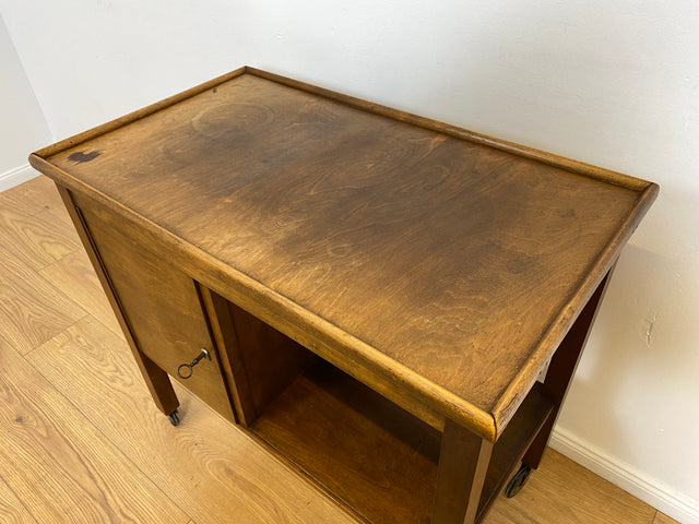 WMK # Beautiful 1930s Art Deco serving trolley on wheels with shelf &amp; lockable compartment # Tea trolley bar trolley side table coffee table trolley rolling cabinet bar bar dresser vintage # Shipping possible