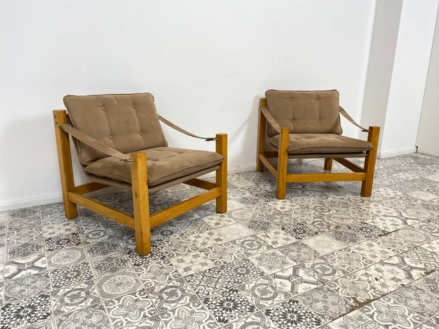 WMK 1/2 Stilvoller, gemütlicher & gut erhaltener Vintage Sessel im Safari Stil mit hochwertigem Stoffbezug # Clubsessel Lesesessel Relaxsessel Sitzgarnitur Mid-Century Skandinavisches Design Retro