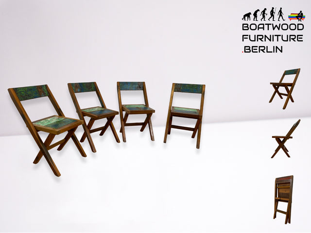Boatwood by WMK # 4er Set besonderer Klappstühle aus altem Bootsholz I handgefertigte Unikate in original Farben I Stühle Küchenstuhle Holzstühle Campingstühle Balkonstühle Gartenstühle Berlin Bremen