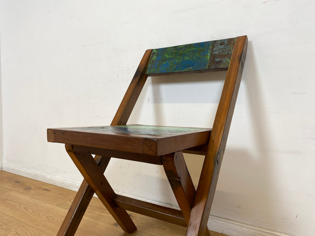 Boatwood by WMK # 4er Set besonderer Klappstühle aus altem Bootsholz I handgefertigte Unikate in original Farben I Stühle Küchenstuhle Holzstühle Campingstühle Balkonstühle Gartenstühle Berlin Bremen