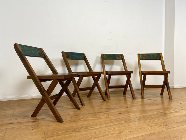Boatwood by WMK # 4er Set besonderer Klappstühle aus altem Bootsholz I handgefertigte Unikate in original Farben I Stühle Küchenstuhle Holzstühle Campingstühle Balkonstühle Gartenstühle Berlin Bremen
