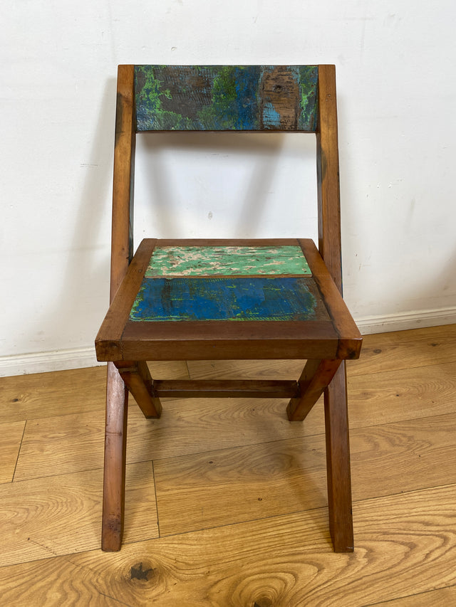 Boatwood by WMK # 4er Set besonderer Klappstühle aus altem Bootsholz I handgefertigte Unikate in original Farben I Stühle Küchenstuhle Holzstühle Campingstühle Balkonstühle Gartenstühle Berlin Bremen