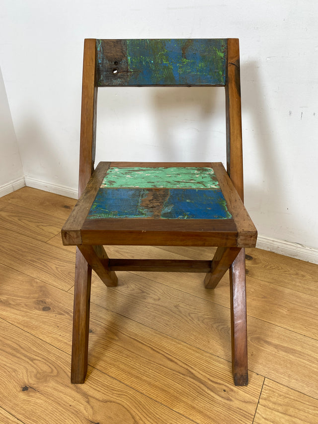 Boatwood by WMK # 4er Set besonderer Klappstühle aus altem Bootsholz I handgefertigte Unikate in original Farben I Stühle Küchenstuhle Holzstühle Campingstühle Balkonstühle Gartenstühle Berlin Bremen