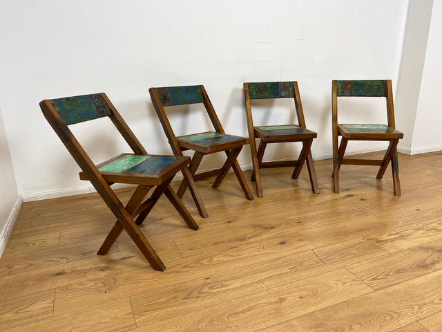 Boatwood by WMK # 4er Set besonderer Klappstühle aus altem Bootsholz I handgefertigte Unikate in original Farben I Stühle Küchenstuhle Holzstühle Campingstühle Balkonstühle Gartenstühle Berlin Bremen