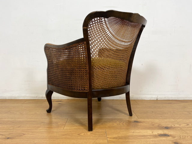 WMK I 1/2 Wunderschöner 50er Jahre Chippendale Sessel mit Wiener Geflecht, gold grünem Originalbezug und Federkern I Clubsessel Lesesessel Armchair Mid-Century Vintage Barock Berlin München Dortmund