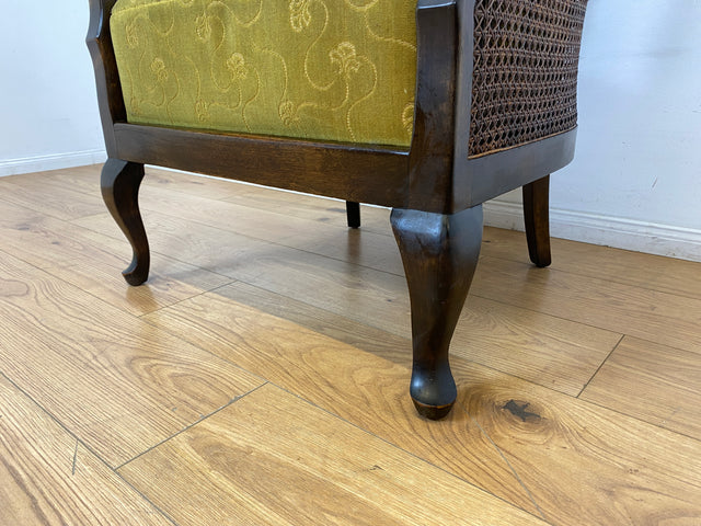 WMK I 1/2 Wunderschöner 50er Jahre Chippendale Sessel mit Wiener Geflecht, gold grünem Originalbezug und Federkern I Clubsessel Lesesessel Armchair Mid-Century Vintage Barock Berlin München Dortmund