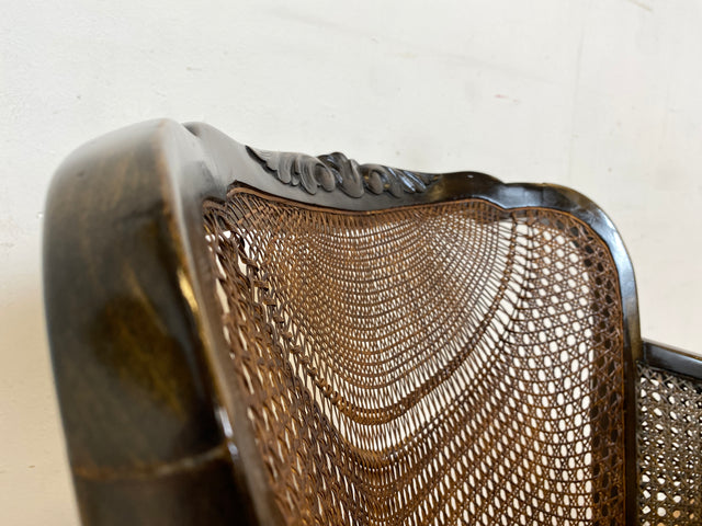 WMK I 1/2 Wunderschöner 50er Jahre Chippendale Sessel mit Wiener Geflecht, gold grünem Originalbezug und Federkern I Clubsessel Lesesessel Armchair Mid-Century Vintage Barock Berlin München Dortmund