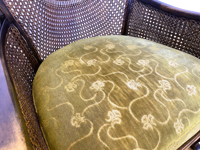 WMK I 1/2 Wunderschöner 50er Jahre Chippendale Sessel mit Wiener Geflecht, gold grünem Originalbezug und Federkern I Clubsessel Lesesessel Armchair Mid-Century Vintage Barock Berlin München Dortmund