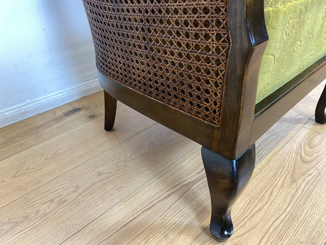 WMK I 1/2 Wunderschöner 50er Jahre Chippendale Sessel mit Wiener Geflecht, gold grünem Originalbezug und Federkern I Clubsessel Lesesessel Armchair Mid-Century Vintage Barock Berlin München Dortmund