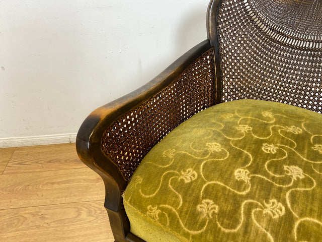WMK I 1/2 Wunderschöner 50er Jahre Chippendale Sessel mit Wiener Geflecht, gold grünem Originalbezug und Federkern I Clubsessel Lesesessel Armchair Mid-Century Vintage Barock Berlin München Dortmund