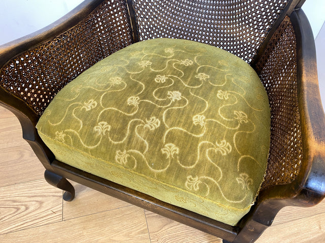 WMK I 1/2 Wunderschöner 50er Jahre Chippendale Sessel mit Wiener Geflecht, gold grünem Originalbezug und Federkern I Clubsessel Lesesessel Armchair Mid-Century Vintage Barock Berlin München Dortmund