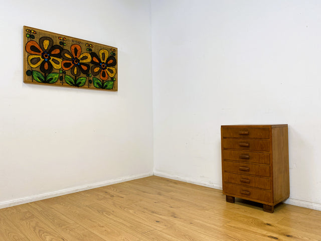 WMK # Formschlichte & gut erhaltene 50er Jahre Kommode aus vollem Eichenholz mit vielen Schubladen & originalen Holzgriffen # Sideboard Wäschekommode Schrank Schubladenkommode Vintage Mid-Century 60er