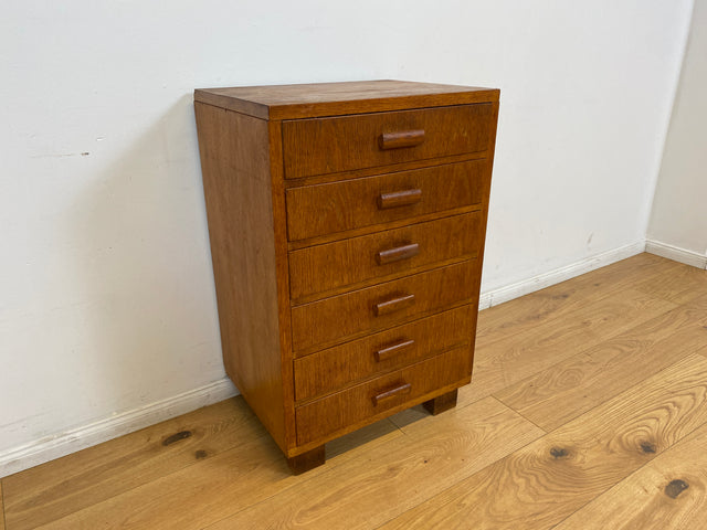 WMK # Formschlichte & gut erhaltene 50er Jahre Kommode aus vollem Eichenholz mit vielen Schubladen & originalen Holzgriffen # Sideboard Wäschekommode Schrank Schubladenkommode Vintage Mid-Century 60er