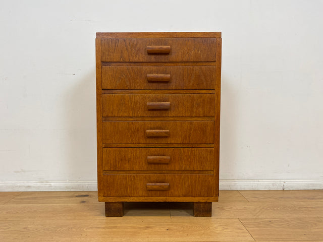 WMK # Formschlichte & gut erhaltene 50er Jahre Kommode aus vollem Eichenholz mit vielen Schubladen & originalen Holzgriffen # Sideboard Wäschekommode Schrank Schubladenkommode Vintage Mid-Century 60er