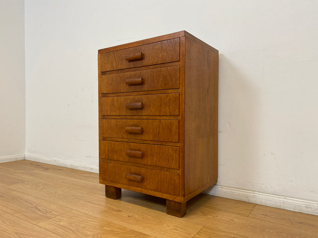 WMK # Formschlichte & gut erhaltene 50er Jahre Kommode aus vollem Eichenholz mit vielen Schubladen & originalen Holzgriffen # Sideboard Wäschekommode Schrank Schubladenkommode Vintage Mid-Century 60er