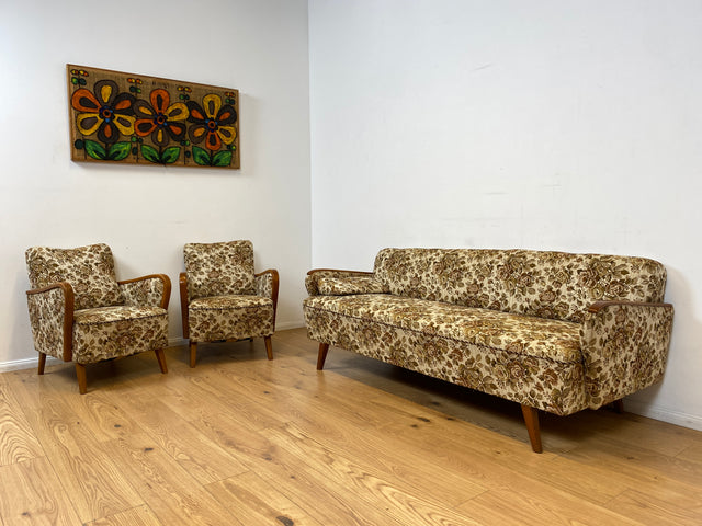 WMK I Versand 85€ I 1/2 Grandioser 50er Jahre Sessel mit floralem Originalbezug und Federkern I Clubsessel Armchair Sitzgarnitur Sitzgruppe Mid-Century Vintage 60er Blumenmuster Berlin Bremen Bayern